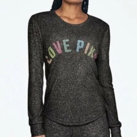 Victoria’s Secret PINK Rainbow Lettered Love Long Sleeve Crewneck - Picture 1 of 8